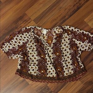 Rachel Zoe 100% Cotton Bohemian Brown and Cream Top Medium